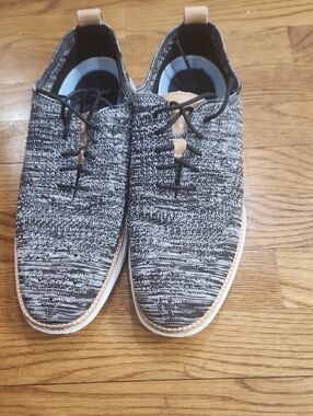 Cole Haan Black and White Knit Oxfords with Tan Trim